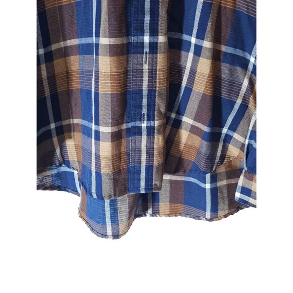 Haggar Men's Blue & Brown Plaid Button-Up Shirt With Chest Pockets Long Sleeve S - Picture 5 of 11